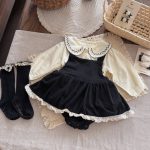 【66-100cm】サロペットロンパース&ガールシャツ ベビー スクール風 丸襟