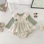 【66-90cm】サロペットロンパース ベビー 花柄 チュール襟 - 画像 (4)
