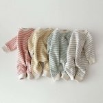 【66-90cm】ロンパース ベビー ボーダー柄 ポケット付き - 画像 (2)