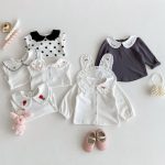 【66-100cm】長袖Tシャツ ベビー服 女の子 おしゃれ 襟付き 刺繍