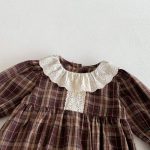 【66-90cm】ロンパース ベビー チェック柄 フリルカラー - 画像 (5)