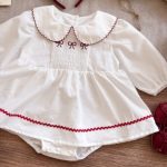 【73-100cm】ロンパース ベビー 丸襟 フリル シャーリング - 画像 (6)