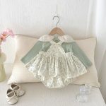 【66-90cm】サロペットロンパース ベビー 花柄 チュール襟 - 画像 (3)