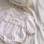 【66-100cm】ロンパース ベビー ドット 丸襟 リボン付き - 画像 (4)