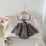【66-90cm】セットアップ ベビー 大きな丸襟 レトロ - 画像 (4)