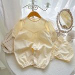 【66-100cm】ロンパース ベビー 長袖 無地or花柄 - 画像 (4)