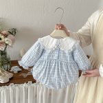 【66-90cm】ロンパース ベビー フリル襟 チェック - 画像 (4)