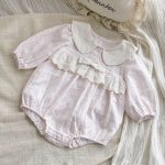 【66-100cm】ロンパース ベビー ドット 丸襟 リボン付き - 画像 (3)