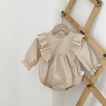【66-90cm】ロンパース ベビー 肩フリル襟 ノーカラー - 画像 (9)