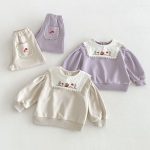【80-130cm】セットアップ 女の子 刺繍 スクエアネック - 画像 (3)