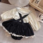 【66-100cm】サロペットロンパース&ガールシャツ ベビー スクール風 丸襟 - 画像 (5)
