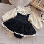 【66-100cm】サロペットロンパース&ガールシャツ ベビー スクール風 丸襟 - 画像 (6)
