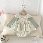 【66-90cm】サロペットロンパース ベビー 花柄 チュール襟 - 画像 (2)