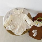 【66-90cm】ロンパース ベビー INS風 無地 レース付け - 画像 (7)