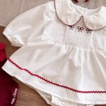 【73-100cm】ロンパース ベビー 丸襟 フリル シャーリング - 画像 (7)