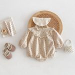 【66-100cm】ロンパース ベビー 小花柄 フリル襟 - 画像 (3)