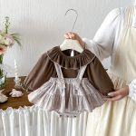 【66-90cm】サロペットロンパース&トップス ベビー 小花柄 フリル襟 - 画像 (3)