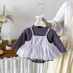 【66-90cm】キャミワンピース＆ドットロンパース レース 蝶結び - 画像 (4)