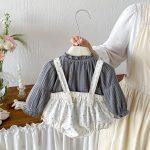 【66-90cm】ロンパース&しぼ感トップス ベビー 蝶結び 小花柄 - 画像 (4)