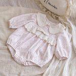 【66-100cm】ロンパース ベビー ドット 丸襟 リボン付き - 画像 (5)