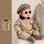 【66-90cm】ロンパース ベビー 熊さん付き かわいい