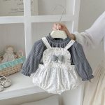 【66-90cm】ロンパース&しぼ感トップス ベビー 蝶結び 小花柄 - 画像 (5)