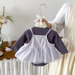 【66-90cm】キャミワンピース＆ドットロンパース レース 蝶結び - 画像 (5)