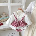 【66-90cm】サロペットロンパース＆レース襟シャツ ベビー チェック - 画像 (4)