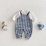 【73-100cm】 サロペットorロンT ベビー チェック 刺繍襟