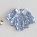 【66-90cm】ロンパース ベビー フリル襟 チェック - 画像 (2)