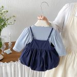 【66-90cm】サロペットロンパース&トップス ベビー 刺繍ロゴ 蝶結び - 画像 (5)