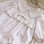 【66-100cm】ロンパース ベビー ドット 丸襟 リボン付き - 画像 (8)