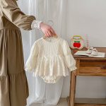 【66-90cm】ロンパース ベビー INS風 無地 レース付け - 画像 (8)