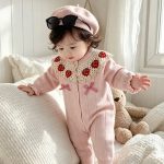 【66-90cm】ロンパース ベビー イチゴ襟 リボン付き - 画像 (5)