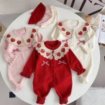 【66-90cm】ロンパース ベビー イチゴ襟 リボン付き - 画像 (7)
