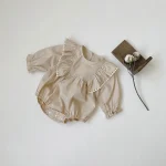 【66-90cm】ロンパース ベビー 肩フリル襟 ノーカラー - 画像 (6)