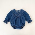 【66-90cm】ロンパース ベビー デニム 蝶結び付き - 画像 (3)