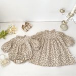 【66-130cm】ロンパースorワンピース ベビー フラワー パフスリーブ - 画像 (2)