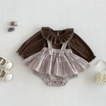 【66-90cm】サロペットロンパース&トップス ベビー 小花柄 フリル襟 - 画像 (2)