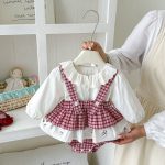 【66-90cm】サロペットロンパース＆レース襟シャツ ベビー チェック - 画像 (5)