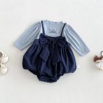 【66-90cm】サロペットロンパース&トップス ベビー 刺繍ロゴ 蝶結び - 画像 (2)