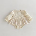 【66-90cm】ロンパース ベビー INS風 無地 レース付け - 画像 (9)