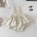 【66-90cm】サロペットロンパース ベビー 花柄 チュール襟 - 画像 (6)