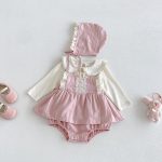 【66-90cm】ロンパース&丸襟トップス ベビー フリル スウィート - 画像 (2)