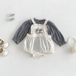 【66-90cm】ロンパース&しぼ感トップス ベビー 蝶結び 小花柄 - 画像 (2)
