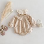 【66-100cm】ロンパース ベビー 小花柄 フリル襟 - 画像 (7)