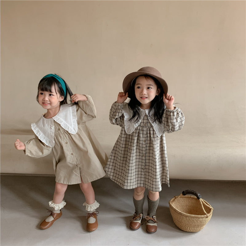 12_06446d69-dae6-4c1a-8dd8-833c5c1df3a4.jpg 【80-130cm】ワンピース 女の子 韓国風 ナチュラル フリル襟 - 画像 (1)