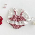 【66-90cm】サロペットロンパース＆レース襟シャツ ベビー チェック - 画像 (2)