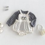 【66-90cm】ロンパース&しぼ感トップス ベビー 蝶結び 小花柄 - 画像 (3)