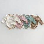 【66-90cm】ロンパース ベビー バイカラー くま ワッペン
